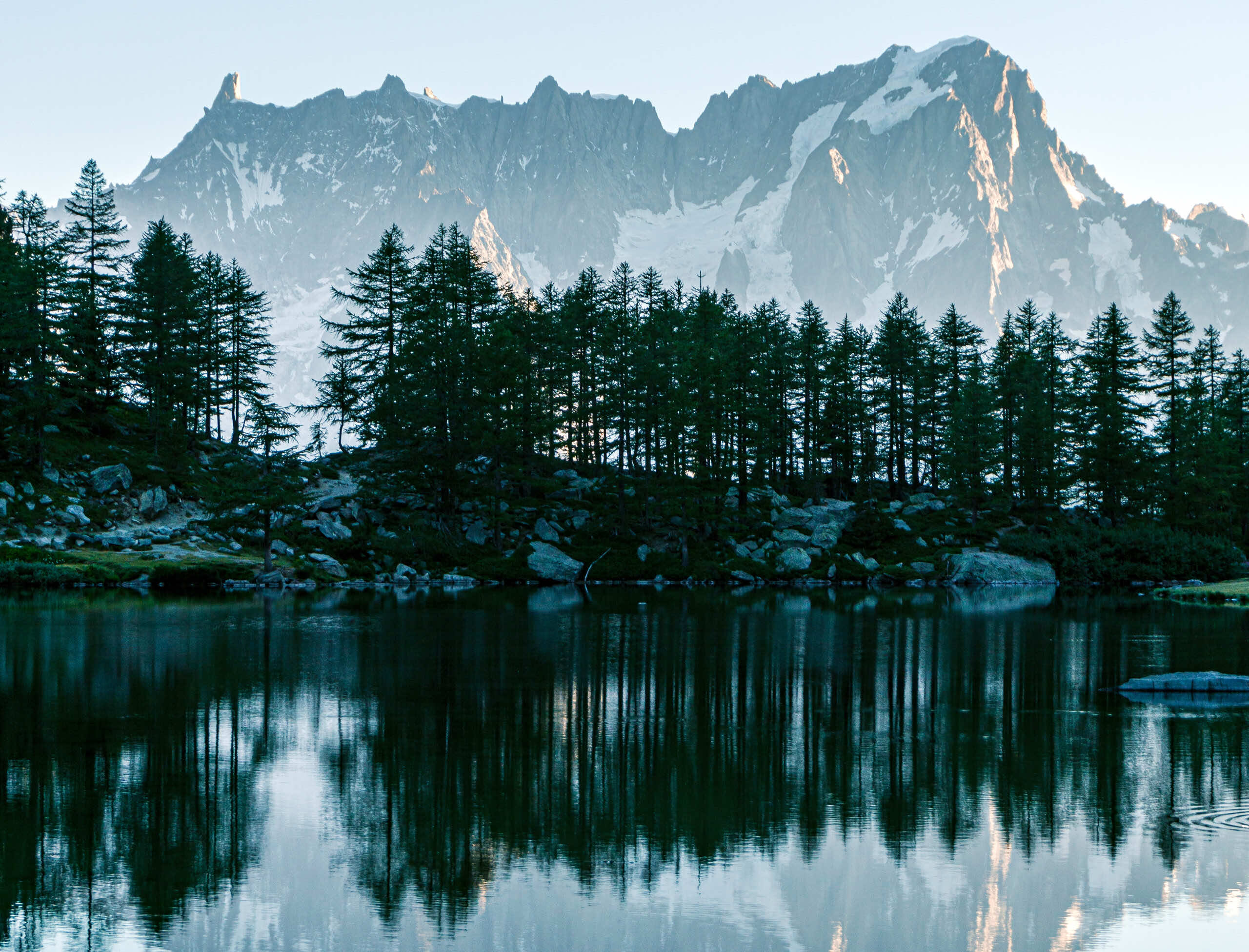 Lake Arpy, among the Italian Alps near the town of Morgex, Italy